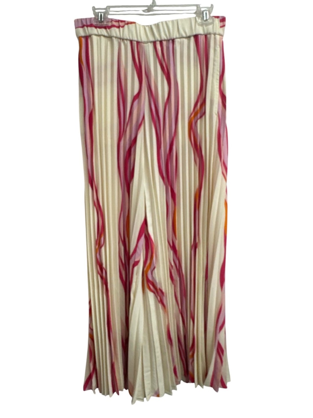 Pleated Cream Maxi Skirt with Pink & Orange Swirl Print Size M